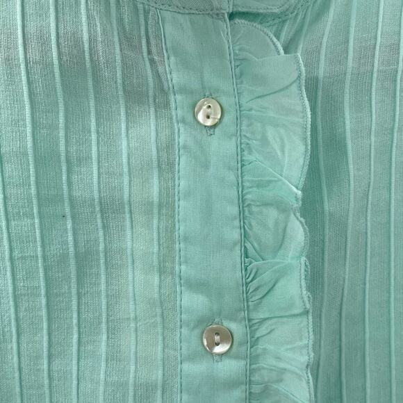 NWT Antik Batik S / 38 Yvonne Blouse Top Light Aqua Long Sleeve Ruffle Collar - Picture 6 of 14